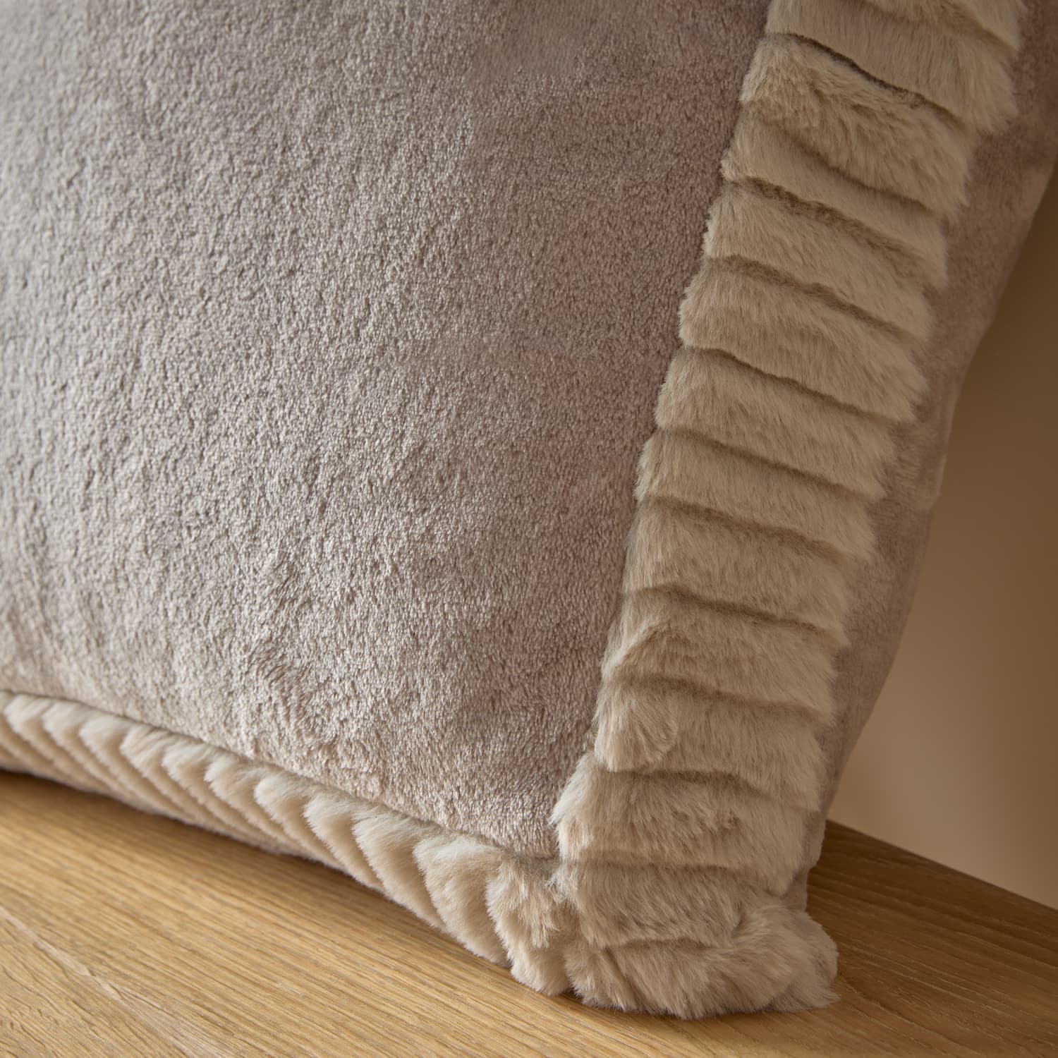 Catherine Lansfield Filled Cushion Winter Warmers 55cm x 55cm - Natural - Velvet And Faux Fur Natural Cushion