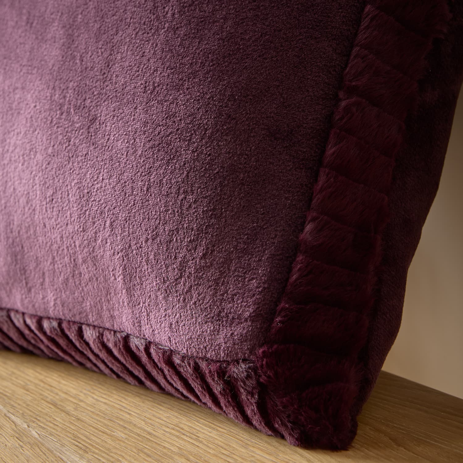 Catherine Lansfield Filled Cushion Winter Warmers 55cm x 55cm - Plum - Velvet And Faux Fur Plum Cushion