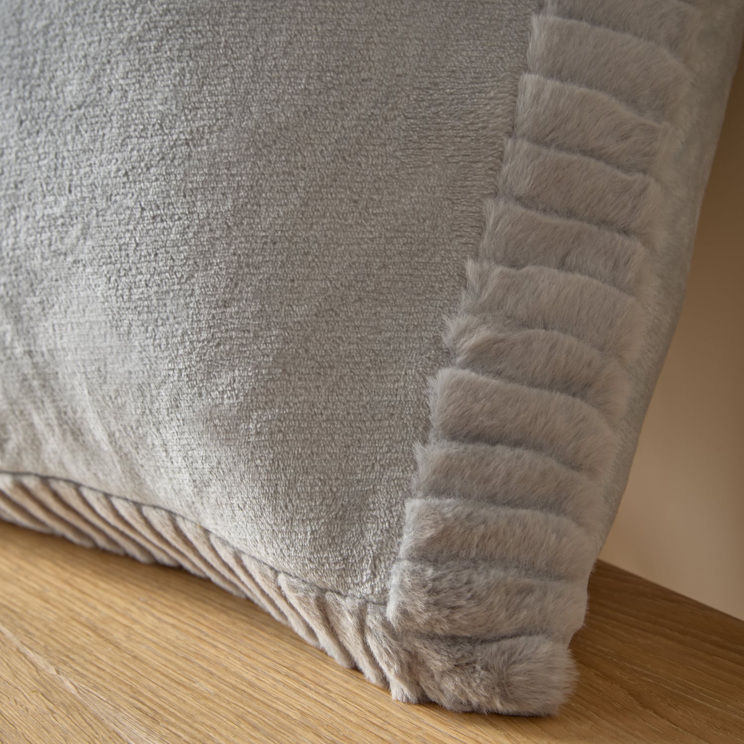 Catherine Lansfield Filled Cushion Winter Warmers 55cm x 55cm - Silver - Velvet And Faux Fur Silver Cushion