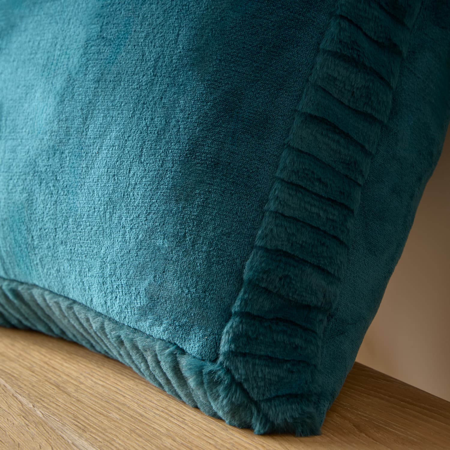 Catherine Lansfield Filled Cushion Winter Warmers 55cm x 55cm - Teal - Velvet And Faux Fur Teal Cushion