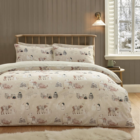 Catherine Lansfield Winter Friends Festive Christmas Duvet Cover Set - Natural