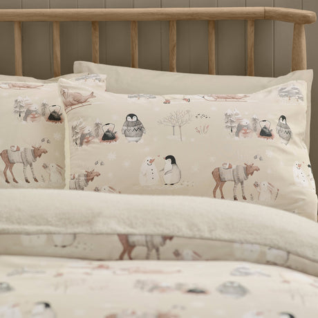 Catherine Lansfield Winter Friends Festive Christmas Duvet Cover Set - Natural - Winter Friends Duvet Set