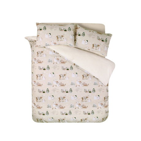 Catherine Lansfield Winter Friends Festive Christmas Duvet Cover Set - Natural - Winter Friends Duvet Set