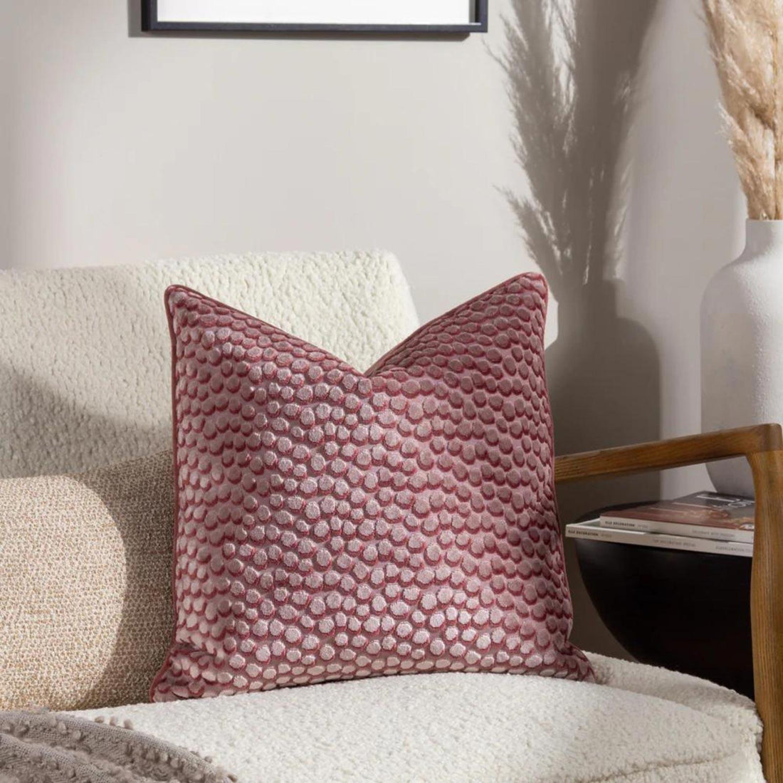 Lanzo Cut Velvet Plaster Pink Cushion Cover 45cm x 45cm