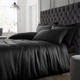 Catherine Lansfield Silky Soft Satin Black Duvet Cover Bedding Set