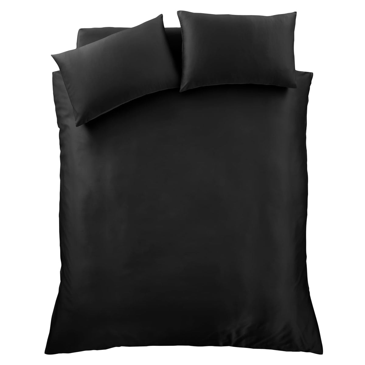 Catherine Lansfield Silky Soft Satin Black Duvet Cover Bedding Set - Silky Soft Satin Duvet Set Black