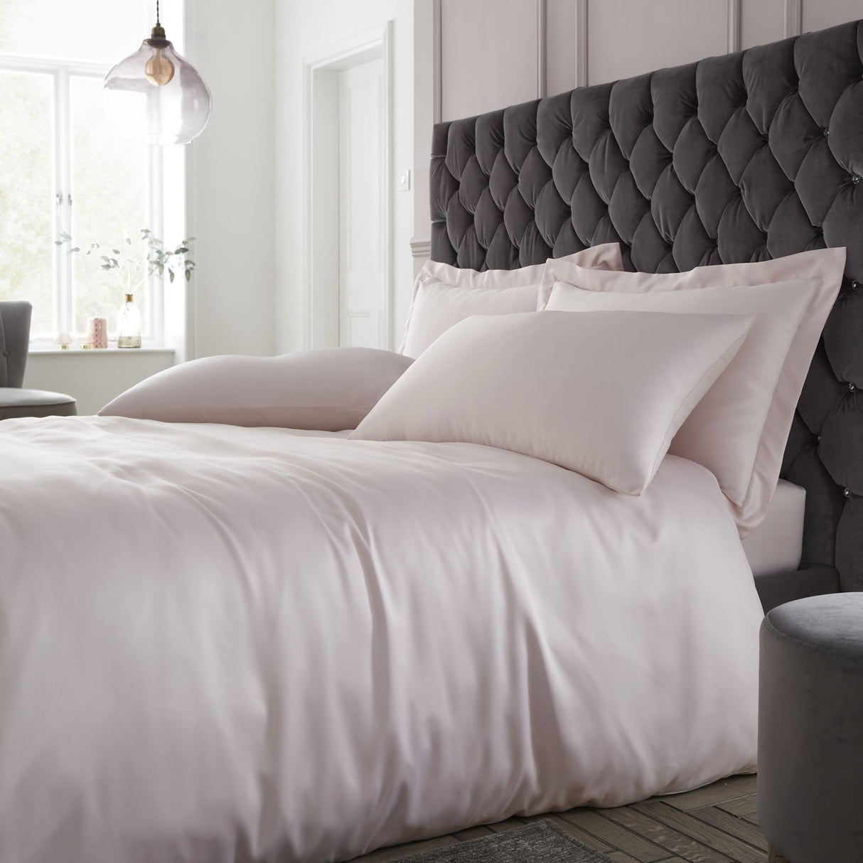 Catherine Lansfield Silky Soft Satin Blush Duvet Cover Bedding Set