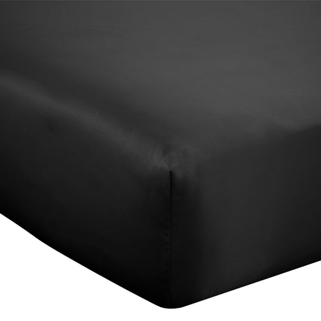 Catherine Lansfield Silky Soft Satin 30cm Deep Black Fitted Sheet - Silky Soft Satin Fitted Sheet Black