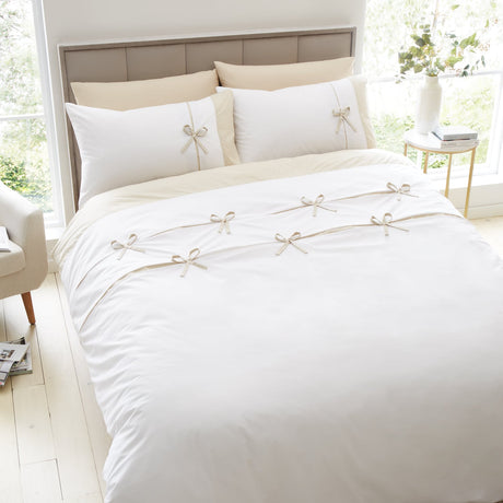 Catherine Lansfield Milo Bow Natural Duvet Cover Set - Natural