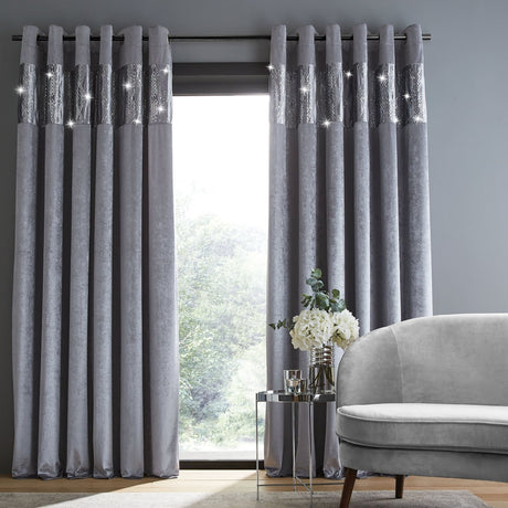 Catherine Lansfield Glamour Sequin Crushed Velvet Eyelet Curtains - Crushed Velvet Glamour Curtains