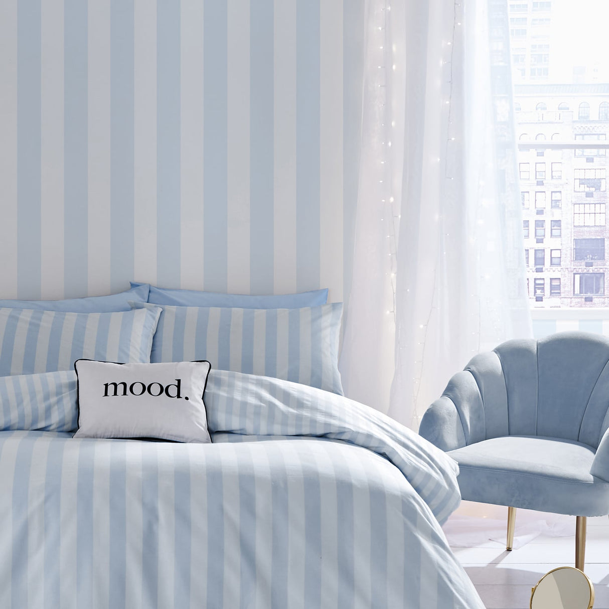 Sassy B Stripe Tease Blue and White Striped Wallpaper - Stripe Tease Blue Wallpaper