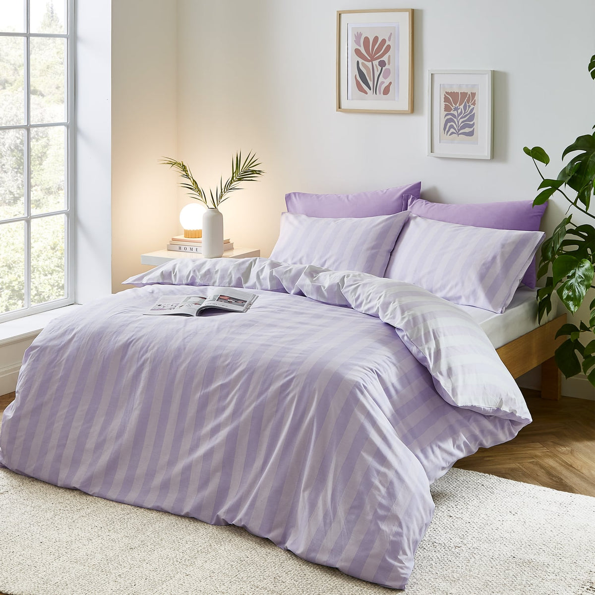 Sassy B Stripe Tease Reversible Lilac Duvet Cover Bedding Set - Stripe Tease Lilac Duvet Set
