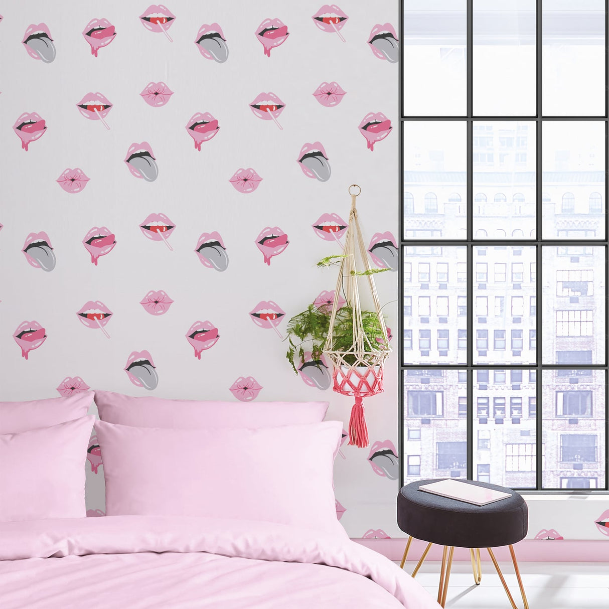 Sassy B Lip Service Pink Lips Pattern Wallpaper - Lip Service Wallpaper