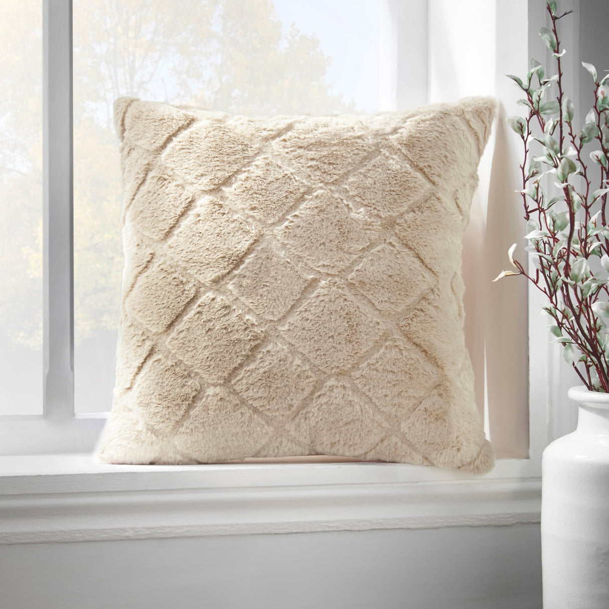 Catherine Lansfield Cosy Diamond Filled Cushion 43cm x 43cm - Natural - Cosy Diamond Cushion Natural