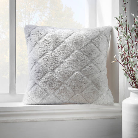 Catherine Lansfield Cosy Diamond Filled Cushion 43cm x 43cm - Silver - Cosy Diamond Cushion Silver