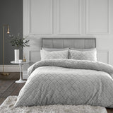 Catherine Lansfield Cosy Diamond Geometric Duvet Cover Set - Silver - Cosy Diamond Duvet Set Silver