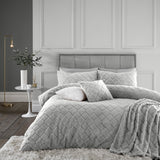 Catherine Lansfield Cosy Diamond Geometric Duvet Cover Set - Silver