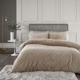 Catherine Lansfield Cosy Diamond Geometric Duvet Cover Set - Natural - Cosy Diamond Natural Duvet Set