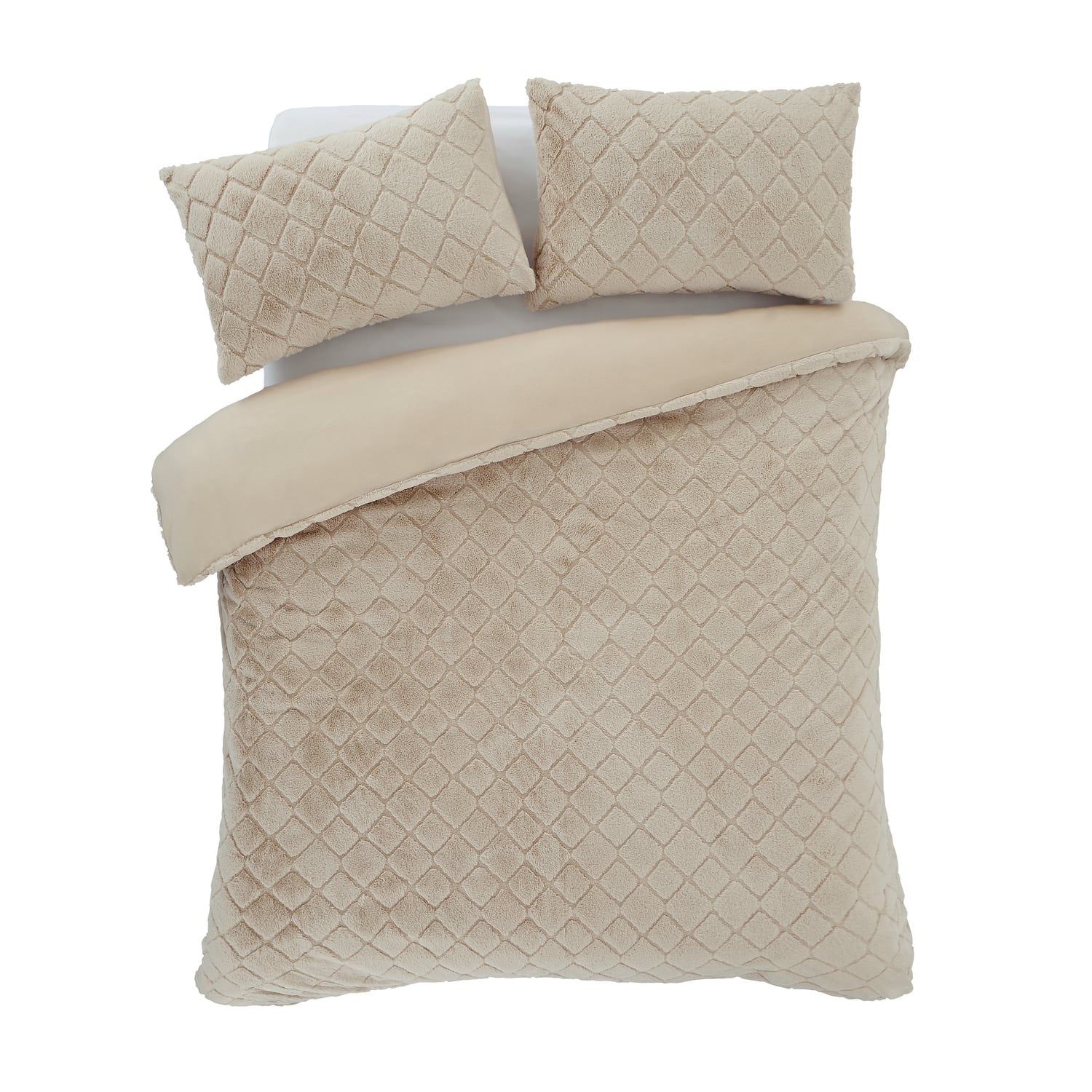 Catherine Lansfield Cosy Diamond Geometric Duvet Cover Set - Natural - Cosy Diamond Natural Duvet Set