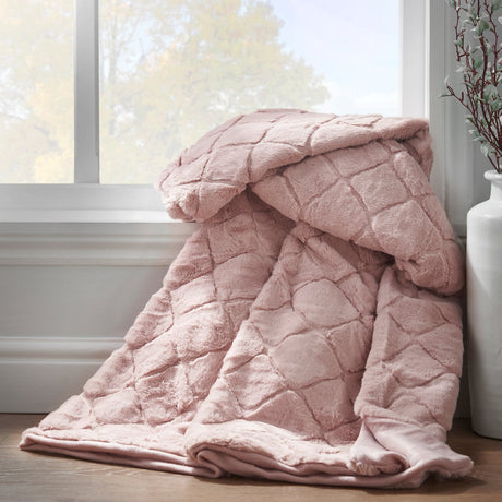 Catherine Lansfield Cosy Diamond Throw – Blush – 130cm x 170cm - Cosy Diamond Throw Blush
