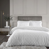 Catherine Lansfield Cosy Diamond Geometric Duvet Cover Set - White - Cosy Diamond White Duvet Set