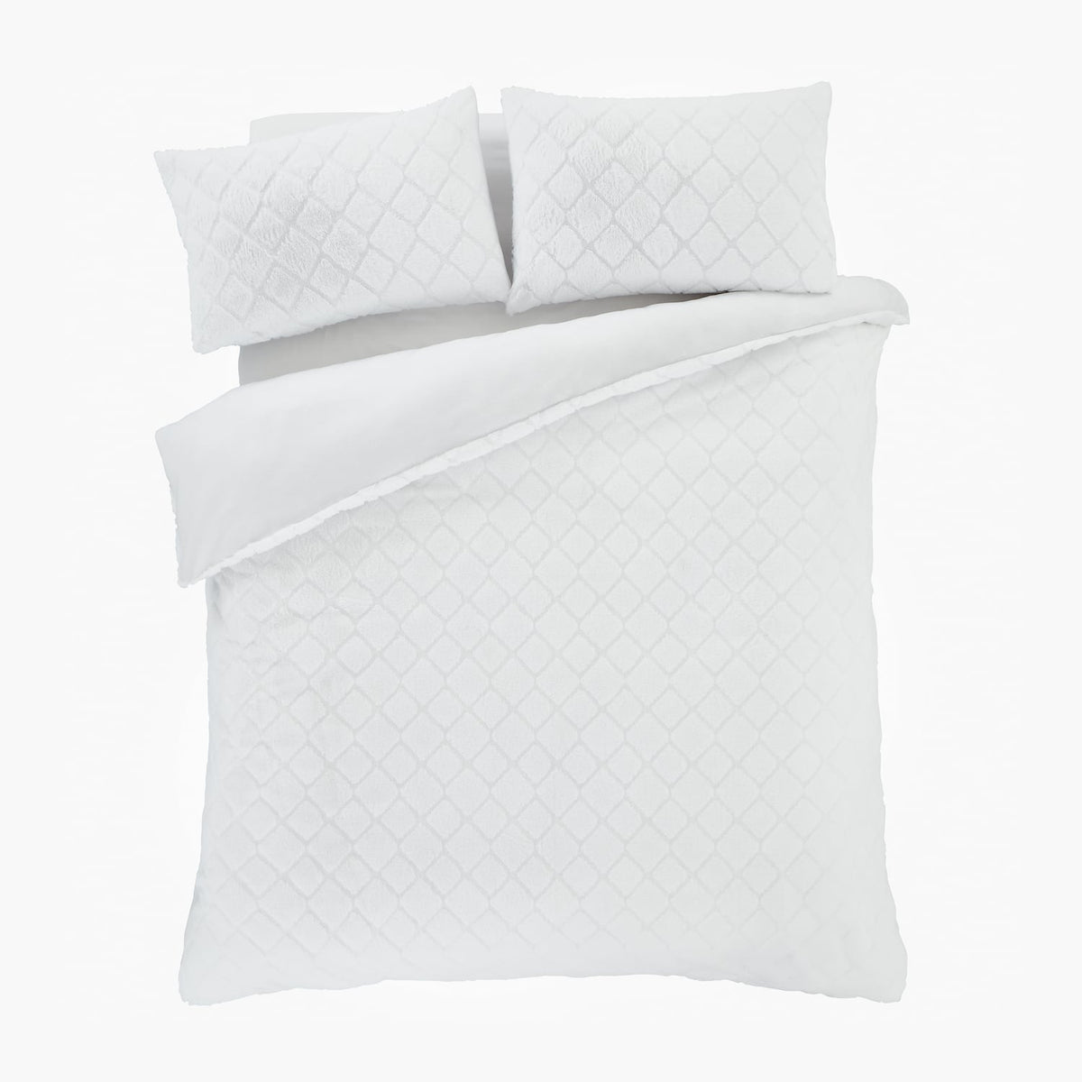 Catherine Lansfield Cosy Diamond Geometric Duvet Cover Set - White - Cosy Diamond White Duvet Set