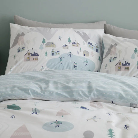 Winter Scene Brushed Cotton Flannelette Duvet Cover Set Blue by Bianca
