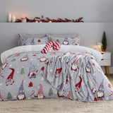 Catherine Lansfield Festive Gnomes Christmas Duvet Cover Set - Christmas Gnomes Duvet Set Grey (With Accessories)