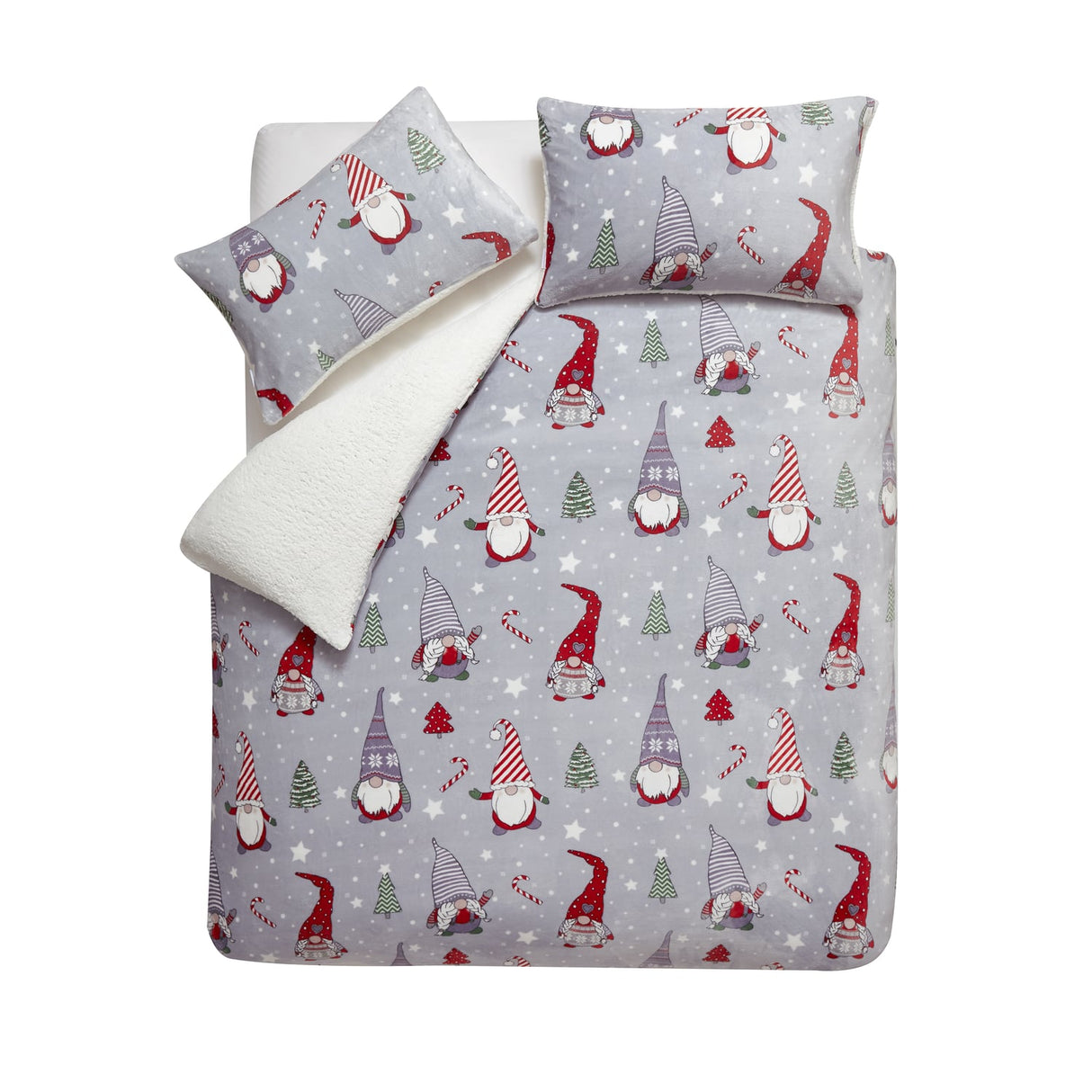 Catherine Lansfield Festive Gnomes Christmas Duvet Cover Set - Christmas Gnomes Duvet Set Grey
