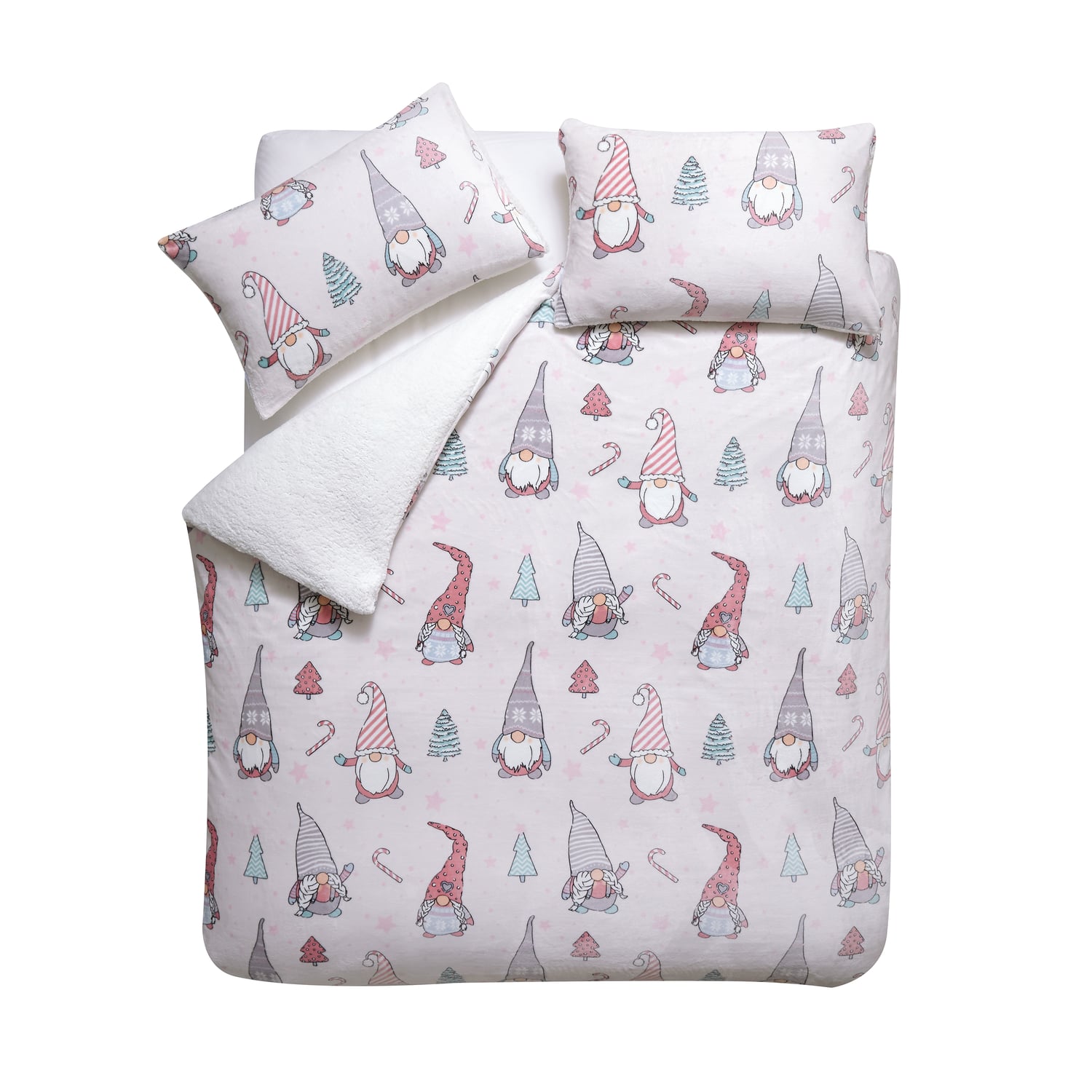 Catherine Lansfield Festive Gnomes Christmas Duvet Cover Set - Christmas Gnomes Duvet Set Pink