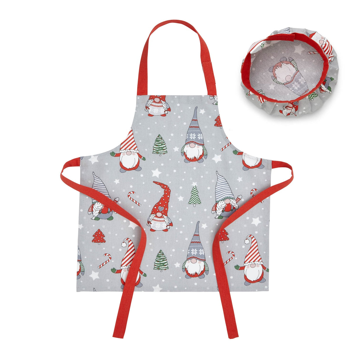 Catherine Lansfield Christmas Gnomes Festive Kids Apron and Hat Set - Christmas Gnomes Kids Apron& Hat