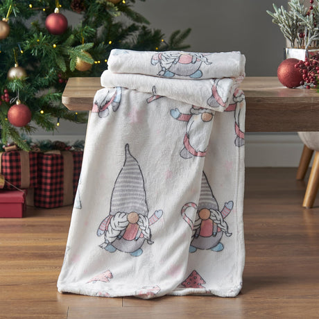 Catherine Lansfield Christmas Festive Gnomes Fleece Throw – Pink – 130cm x 170cm