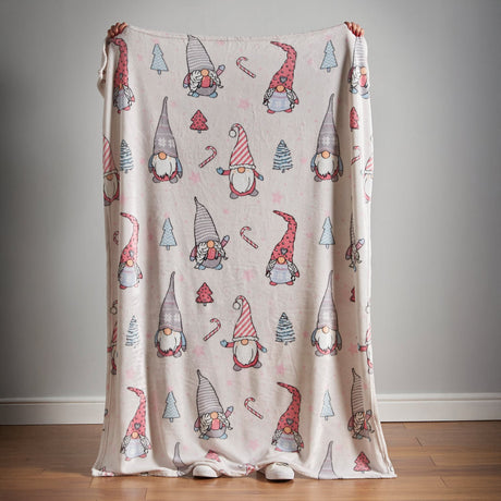 Catherine Lansfield Christmas Festive Gnomes Fleece Throw – Pink – 130cm x 170cm - Christmas Gnomes Pink Throw