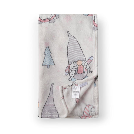 Catherine Lansfield Christmas Festive Gnomes Fleece Throw – Pink – 130cm x 170cm - Christmas Gnomes Pink Throw
