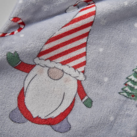 Catherine Lansfield Christmas Festive Gnomes Fleece Throw – Grey – 130cm x 170cm - Cosy Christmas Gnomes Throw