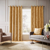 Hyperion Selene Thermal Weighted Eyelet Curtains - Amber Gold Jacquard Textured - Selene Curtains Amber Gold (With Cushion)
