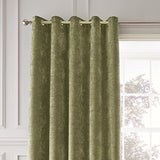 Hyperion Selene Thermal Weighted Eyelet Curtains - Olive Green Jacquard Textured