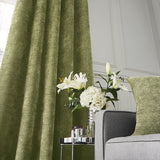 Hyperion Selene Thermal Weighted Eyelet Curtains - Olive Green Jacquard Textured - Selene Curtains Olive