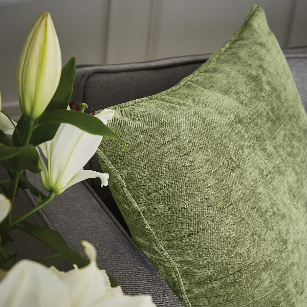 Selene Cushion Cover or Feather Filled Cushion 55cm x 55cm - Selene Cushion Olive