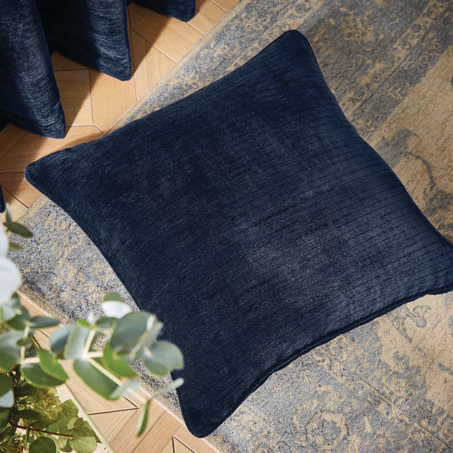 Selene Cushion Cover or Feather Filled Cushion 55cm x 55cm - Selene Luxury Chenille Cushion Deep Navy