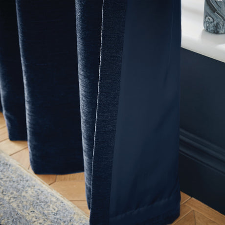 Hyperion Selene Thermal Weighted Eyelet Curtains - Deep Navy Jacquard Textured - Selene Luxury Chenille Weighted Curtains Deep Navy