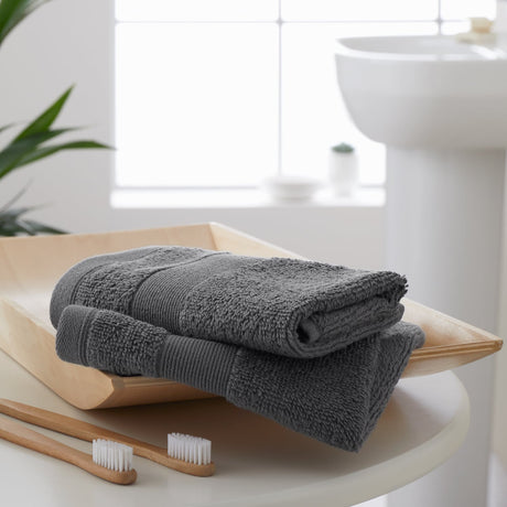 Catherine Lansfield Anti-Bacterial 500gsm Towel - Charcoal - Antibacterial Face Cloth Charcoal