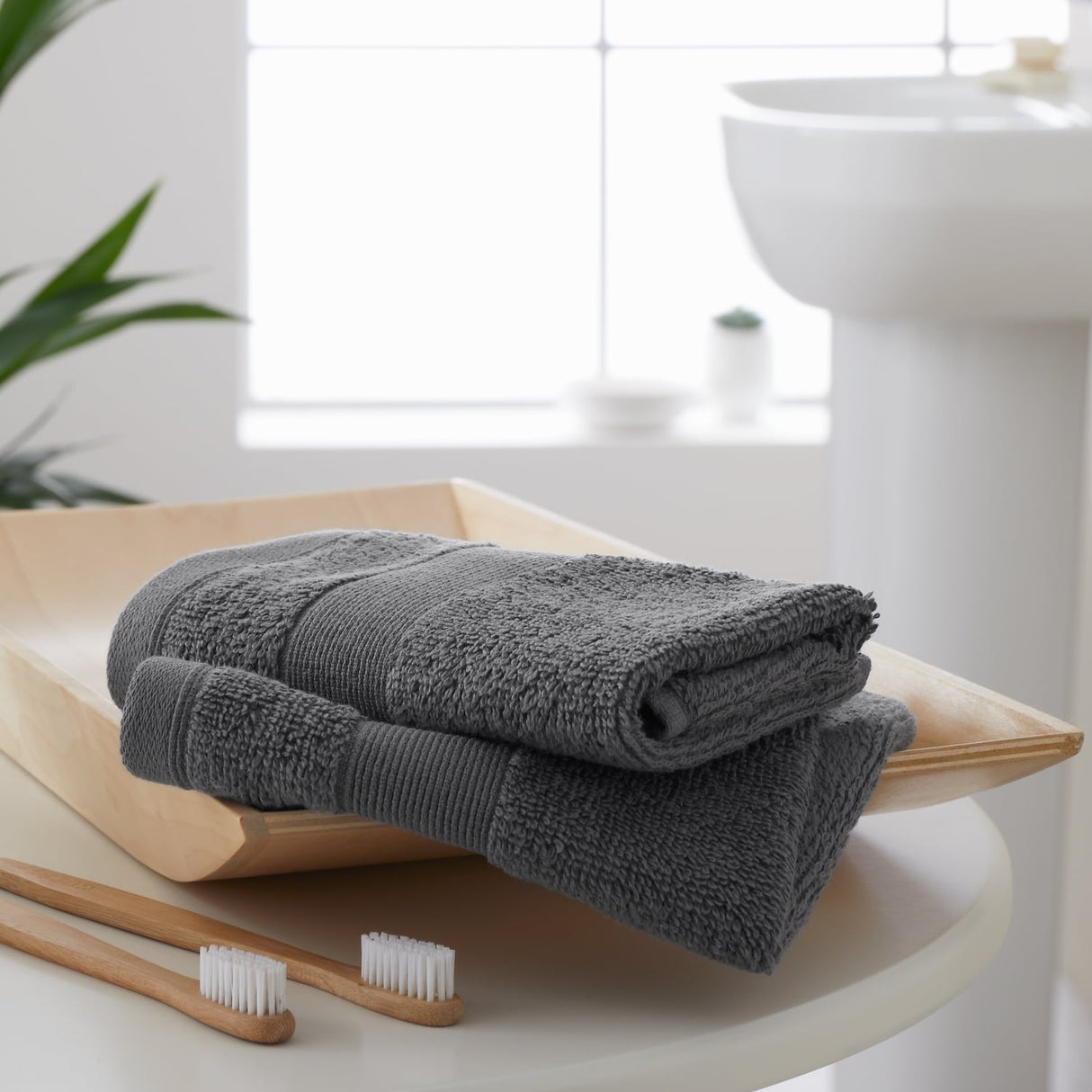 Catherine Lansfield Anti-Bacterial Face Cloth Towel Pair - Charcoal - Antibacterial Face Cloth Charcoal