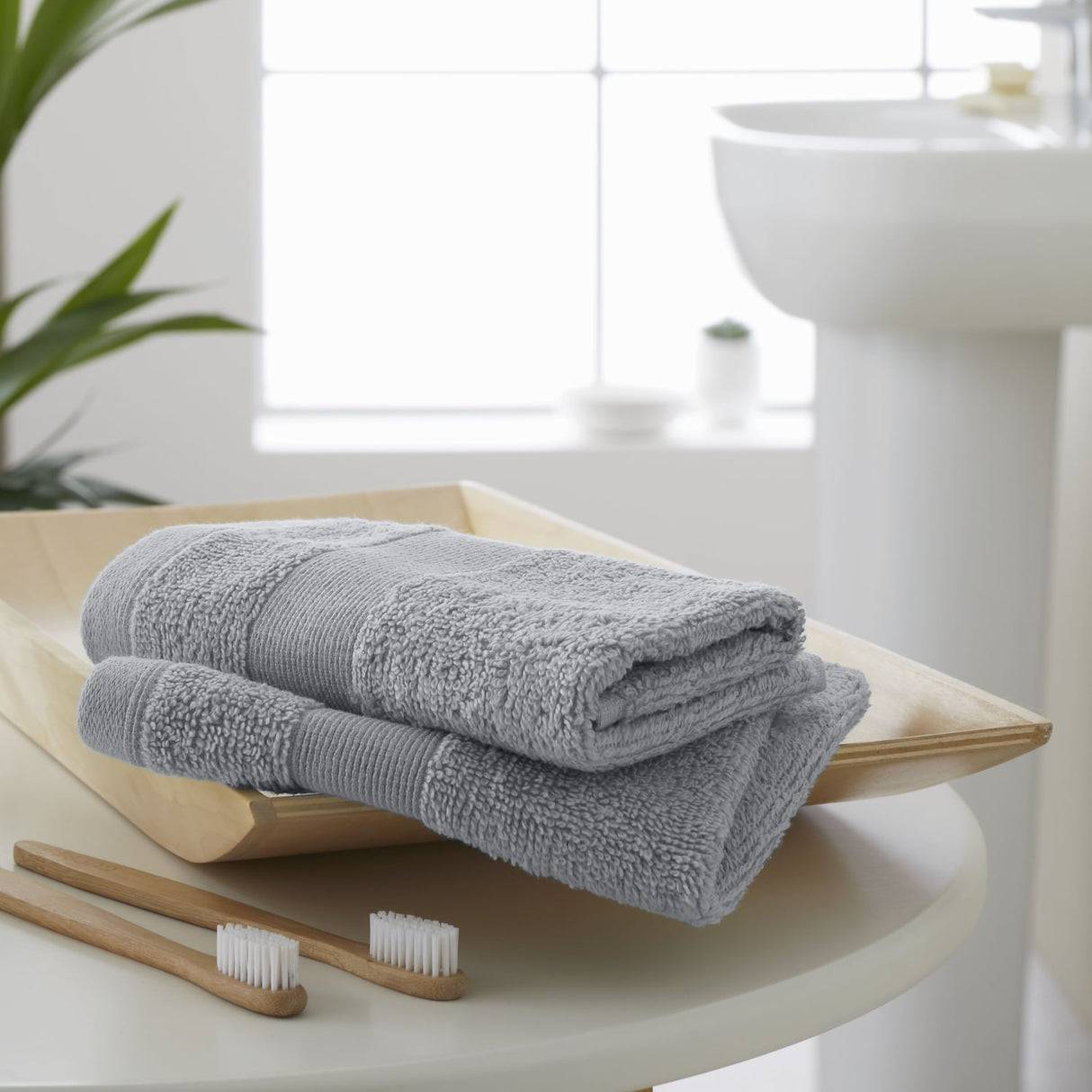Catherine Lansfield Anti-Bacterial Face Cloth Towel Pair - Silver - Antibac Silver Face Cloth