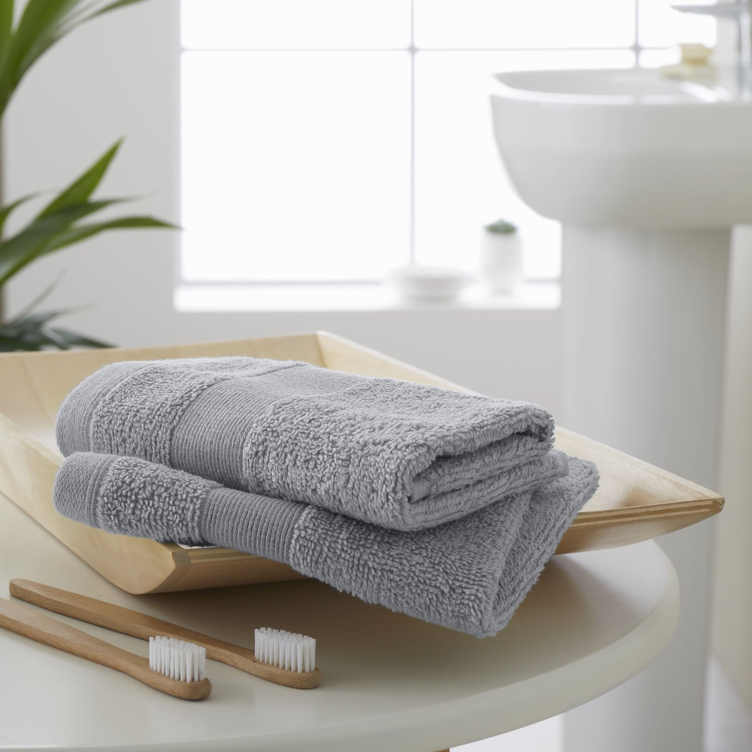 Catherine Lansfield Anti-Bacterial Face Cloth Towel Pair - Silver - Antibac Silver Face Cloth