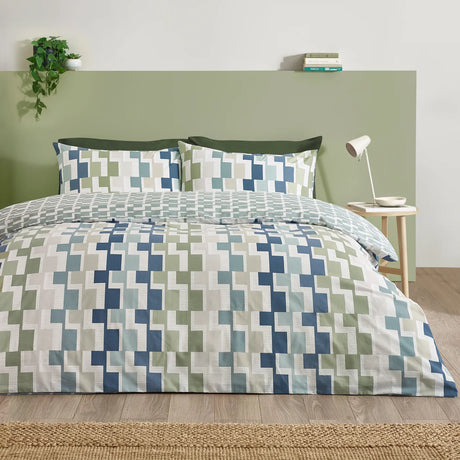 Catherine Lansfield Bryson Geo Reversible Duvet Cover Set - Blue
