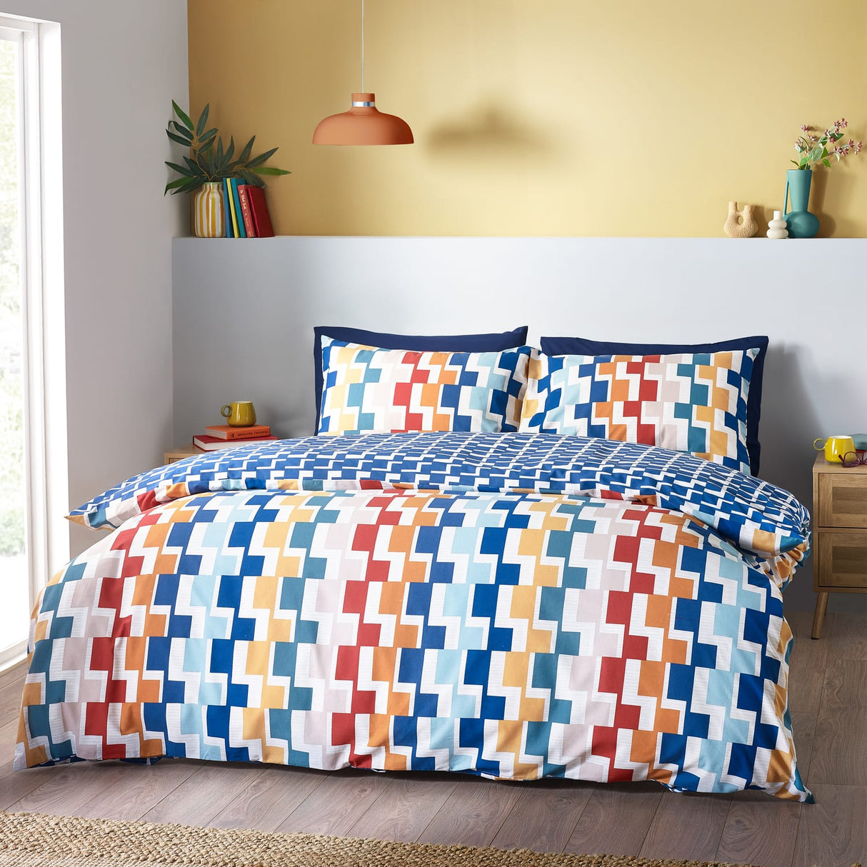 Catherine Lansfield Bryson Geo Reversible Duvet Cover Set - Bright