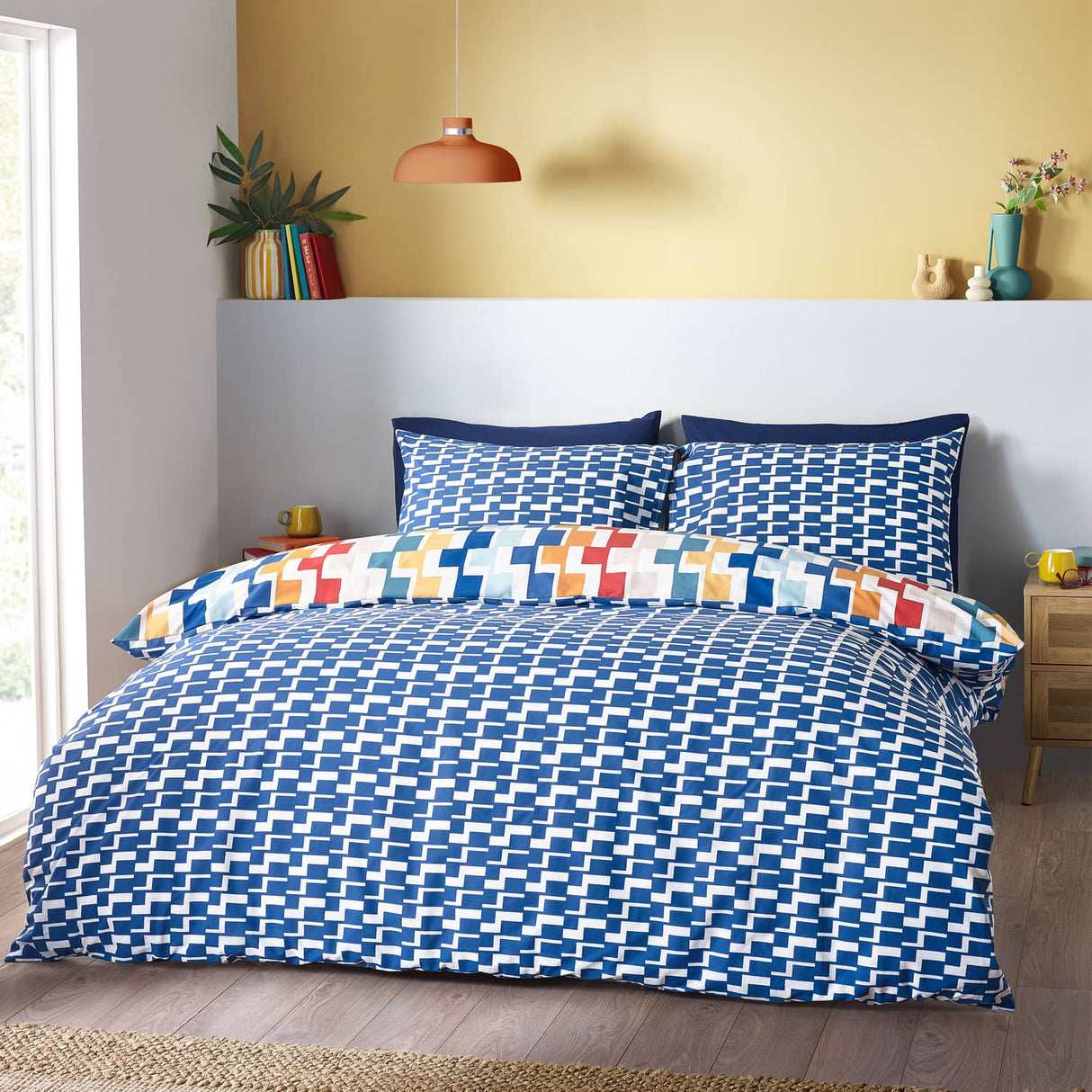 Catherine Lansfield Bryson Geo Reversible Duvet Cover Set - Bright - Bryson Geo