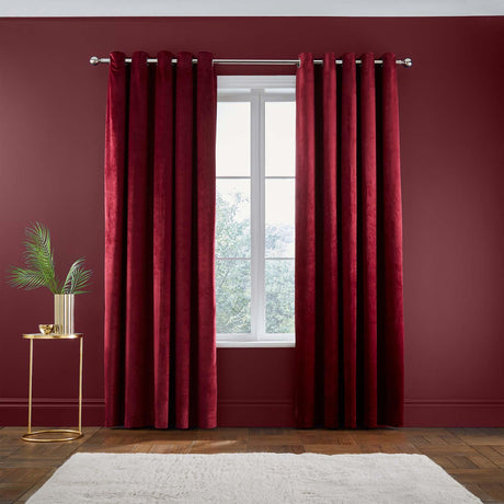 Catherine Lansfield Kingsley Matt Velvet Eyelet Curtains - Raspberry