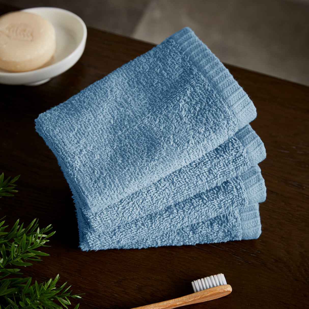 Catherine Lansfield Quick Dry 400gsm Cotton Towel - Blue - Quick Dry Face Cloth 4 Pk Blue